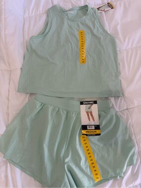 Spalding Mint Green Active Shorts and tank top with Logo